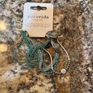 Pura Vida Teal and Silver Charm Bracelet Set